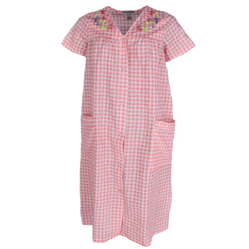 Elegant Emily Women's Gingham Plus Size Duster with Floral Detailing sold by Belt Outlet