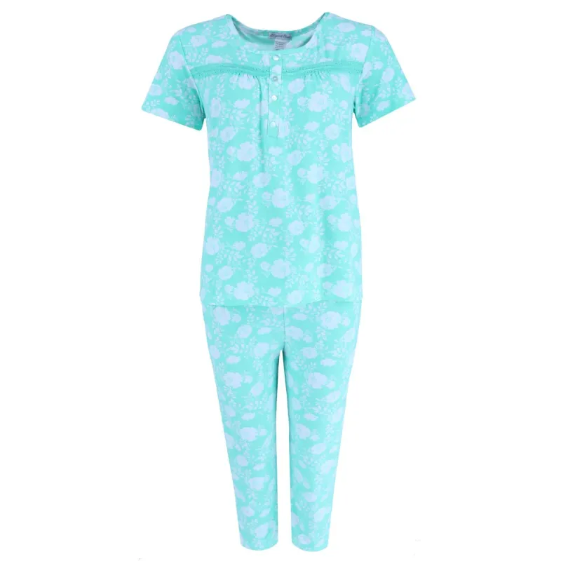 Elegant Emily Women's Plus Mint Floral Capri Set made by Belt Outlet
