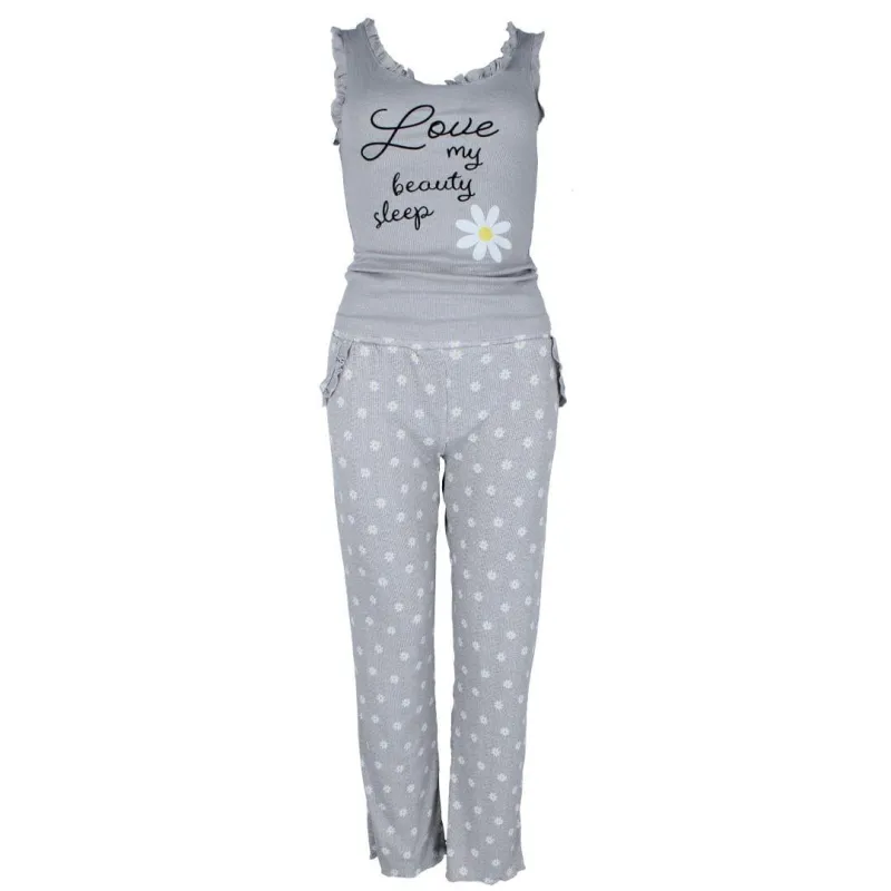 Sleep Junkie Women's Daisy Ribbed Pajama Set made by Belt Outlet