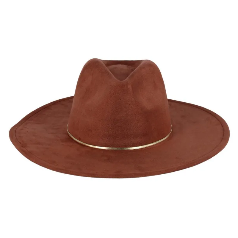 David & Young Women's Faux Suede Fedora Hat with Gold Hatband sold by Belt Outlet