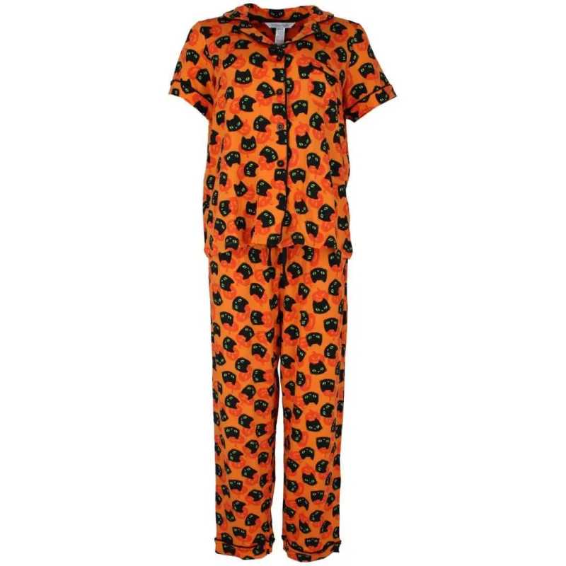 Pillow Talk Women's Lounge Around Black Cat Pajama Set made by Belt Outlet
