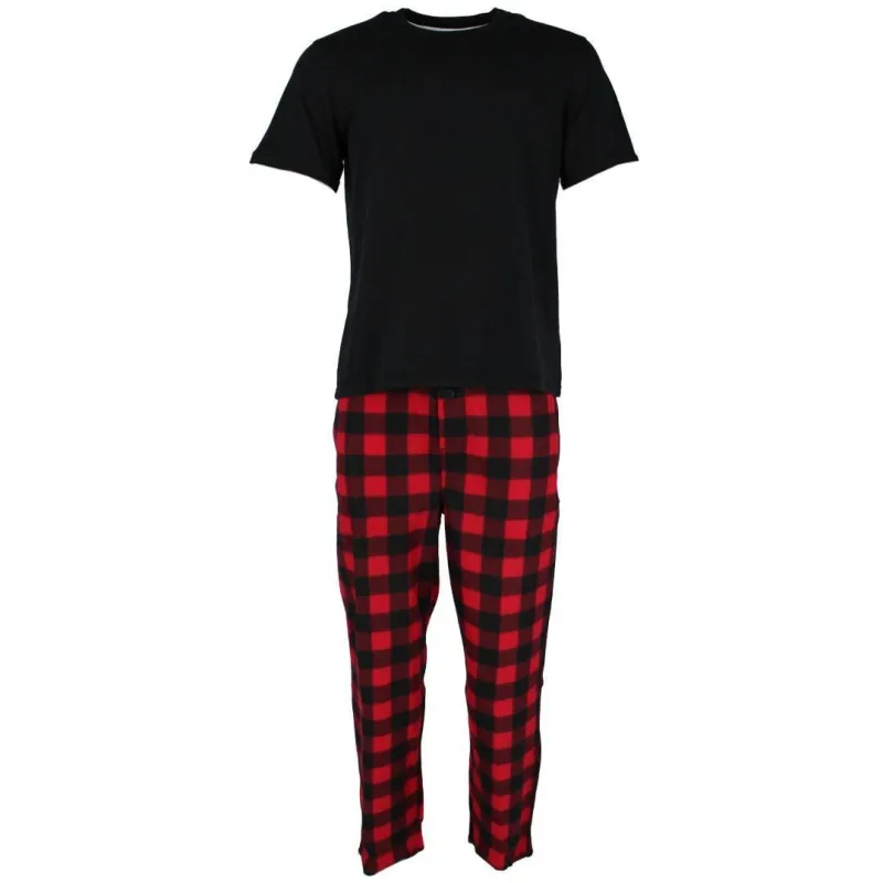 Fruit of the Loom Men's Fleece Plaid Sleep Pant and Tee Set made by Fruit of the Loom