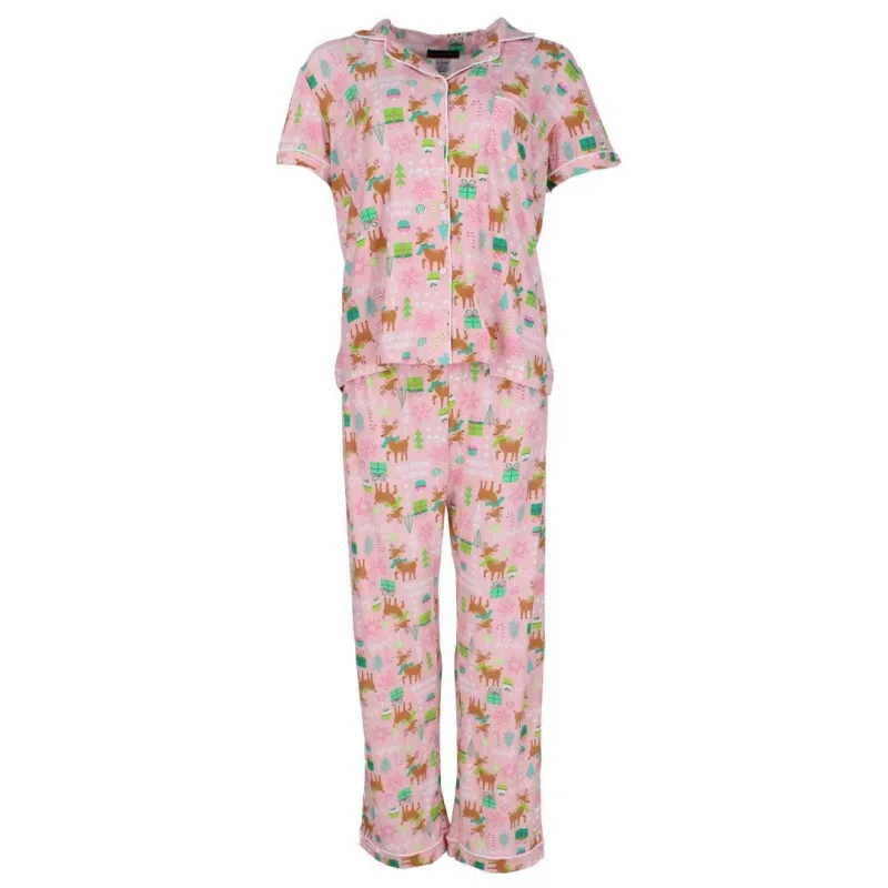Not a Morning Person Women's Pink Christmas Notch Collar Short Sleeve Pajama Set sold by Belt Outlet