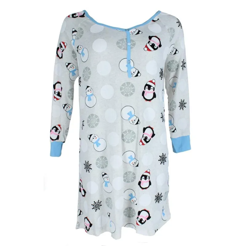 Not a Morning Person Women's Snowman Henley Long Sleeve Nightshirt sold by Belt Outlet