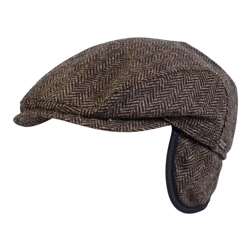 Wigens Men's Herringbone Wool Ivy Slim Cap with Earflaps made by Belt Outlet