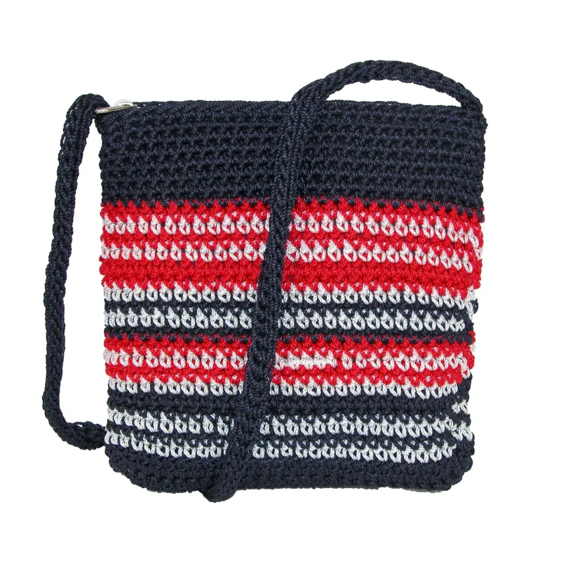 CTM® Women's Striped Crochet Crossbody Handbag made by Belt Outlet