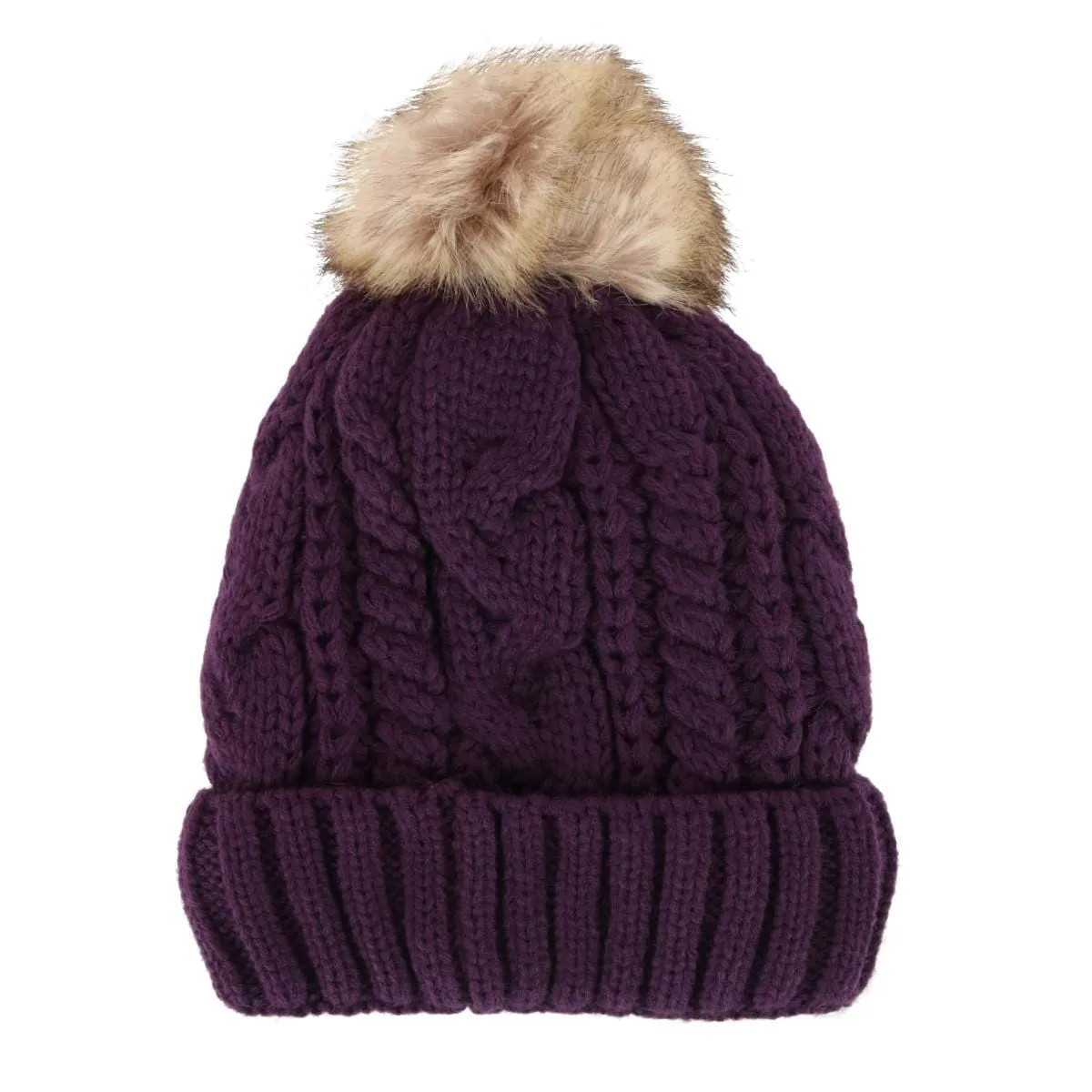 CTM® Women's Cable Knit Lined Winter Beanie with Synthetic Fur Pom sold by Belt Outlet product image thumbnail 5