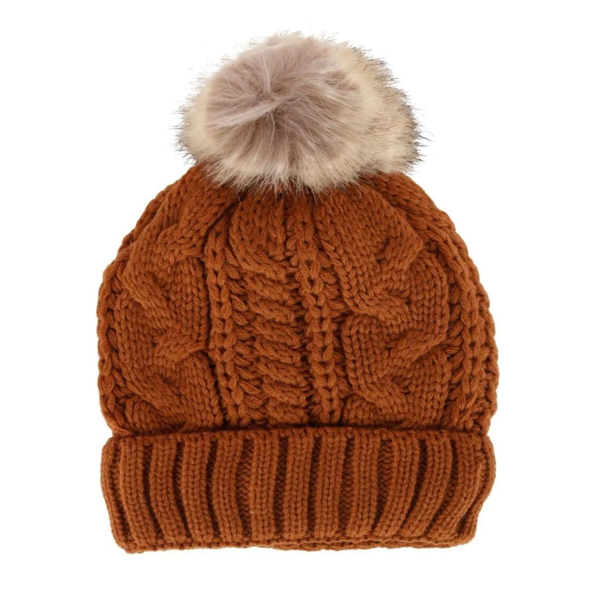 CTM® Women's Cable Knit Lined Winter Beanie with Synthetic Fur Pom sold by Belt Outlet product image thumbnail 2