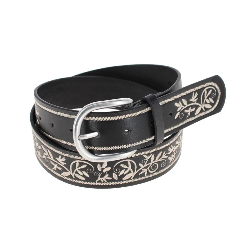 CTM® Women's Floral Embroidered Casual Belt made by Belt Outlet