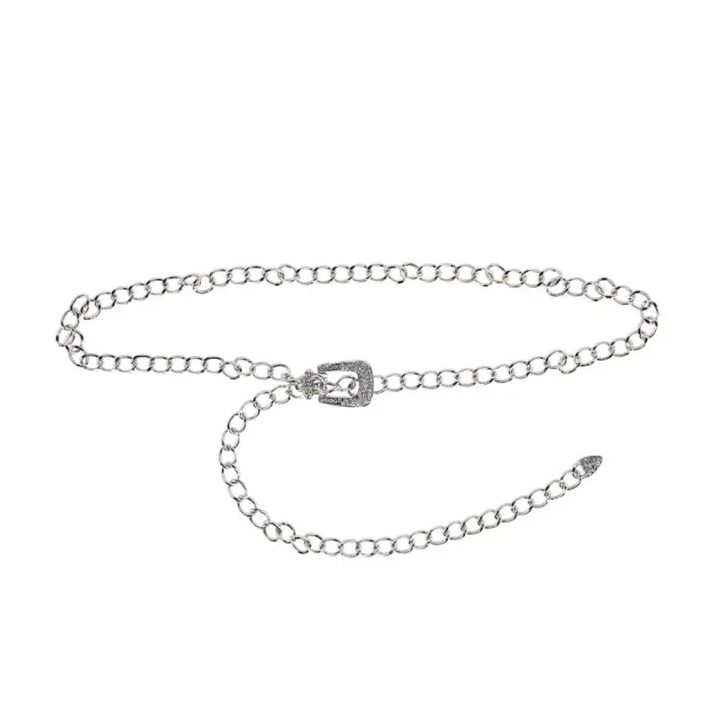 CTM® Women's Rhinestone Paved Metal Buckle Chain Belt sold by Belt Outlet