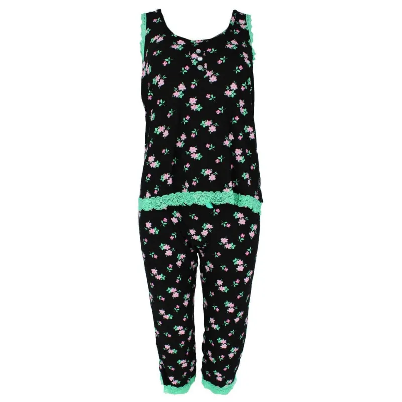 Mentally Exhausted Women's Floral Racerback Sleeveless Capri Set made by Belt Outlet