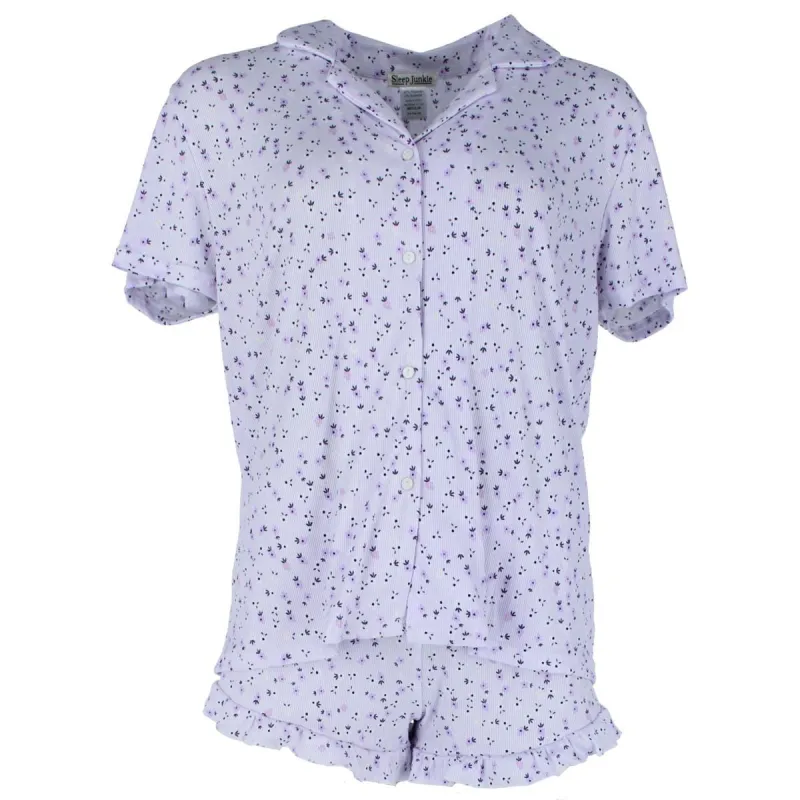 Sleep Junkie Women's Ditsy Floral Notch Collar Short Sleeve and Shorts Set sold by Belt Outlet