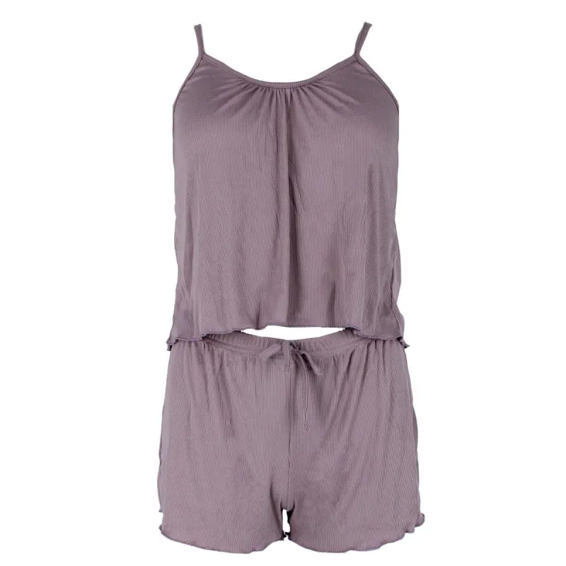 Not Tired Women's Ribbed Cami and Shorts Pajama Set made by Belt Outlet