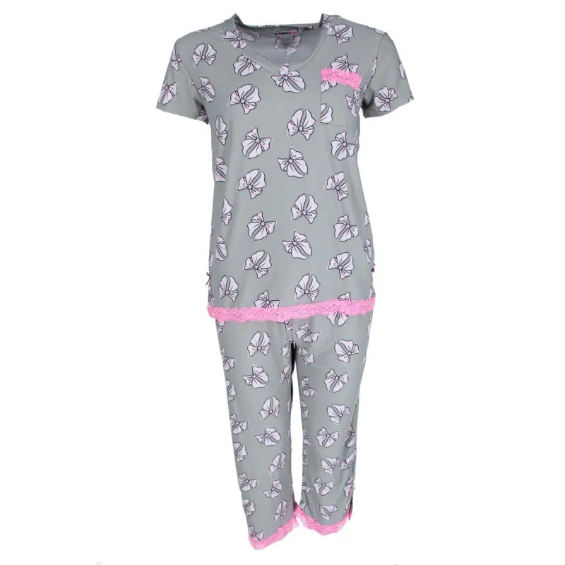 Strawberrykiss Women's Plus Size Bows V-neck Short Sleeve Capri Set made by Belt Outlet