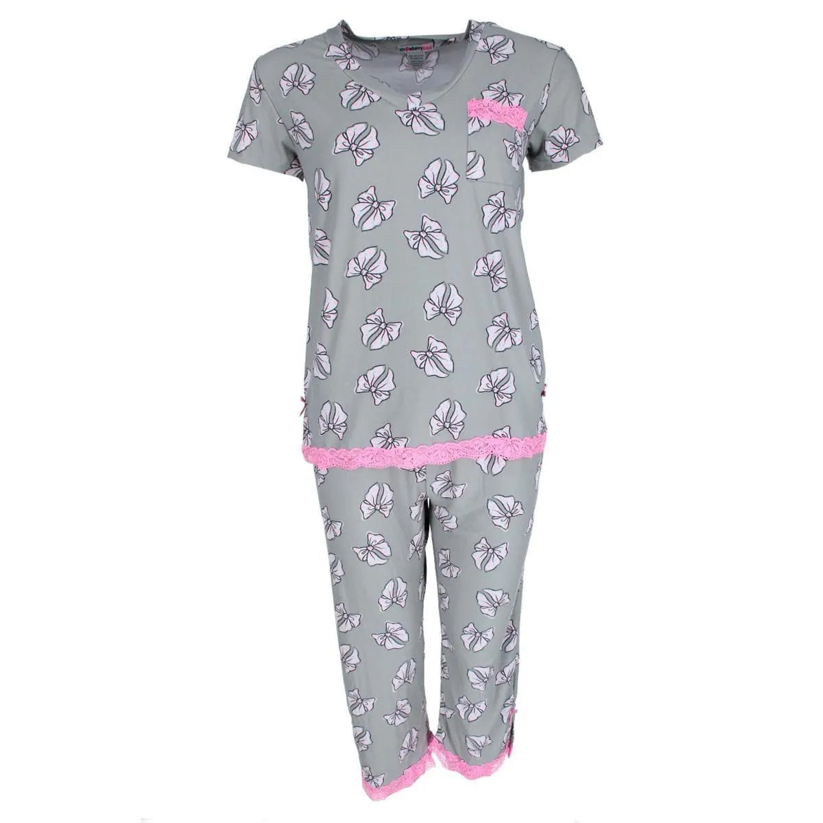 Strawberrykiss Women's Plus Size Bows V-neck Short Sleeve Capri Set sold by Belt Outlet