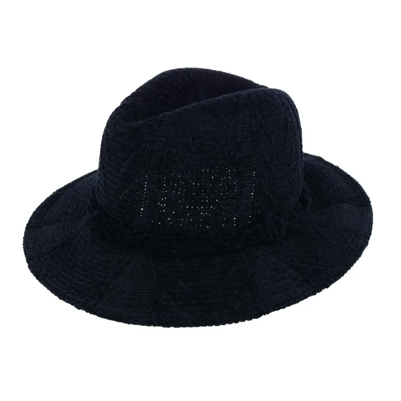 Aquarius Women's Knit Chenille Print Fedora with Braided Hat Band sold by Belt Outlet