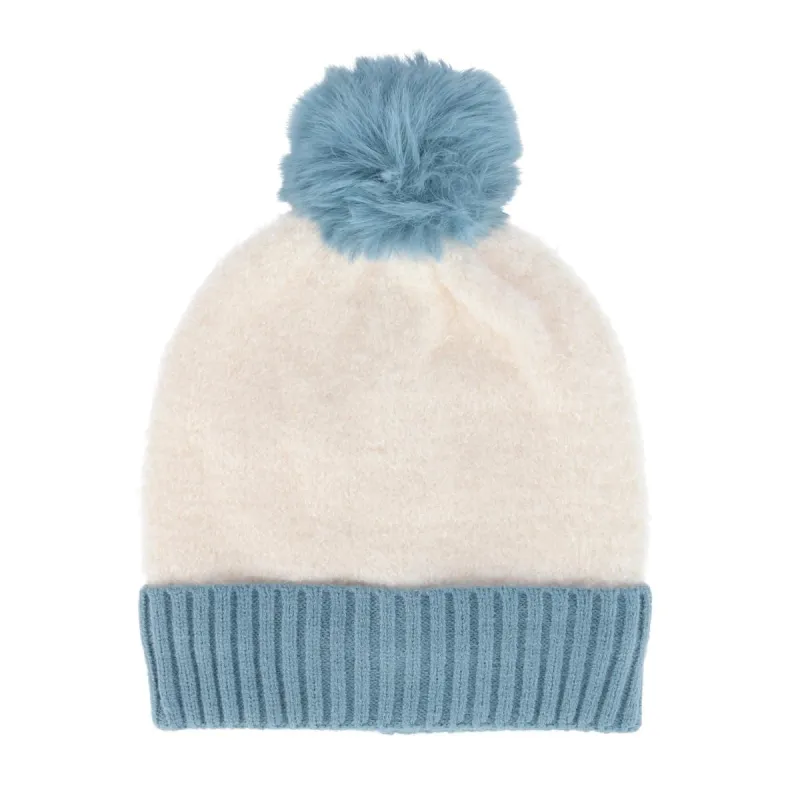 CTM® Women's Two Tone Knit Winter Beanie Hat with Pom made by Belt Outlet