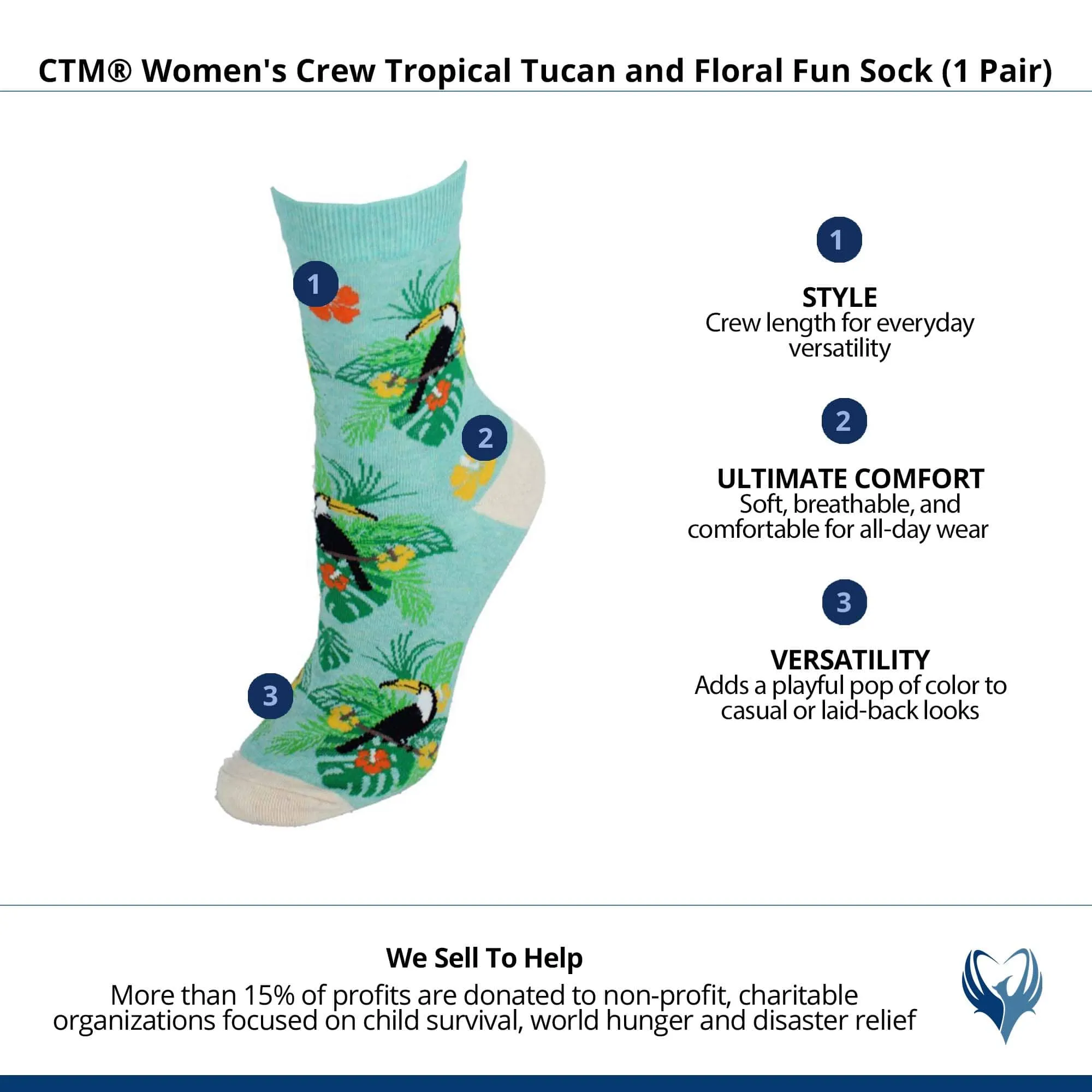 CTM® Women's Crew Tropical Tucan and Floral Fun Sock (1 Pair) sold by Belt Outlet product image thumbnail 4