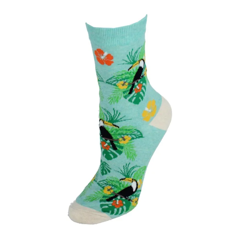 CTM® Women's Crew Tropical Tucan and Floral Fun Sock (1 Pair) sold by Belt Outlet