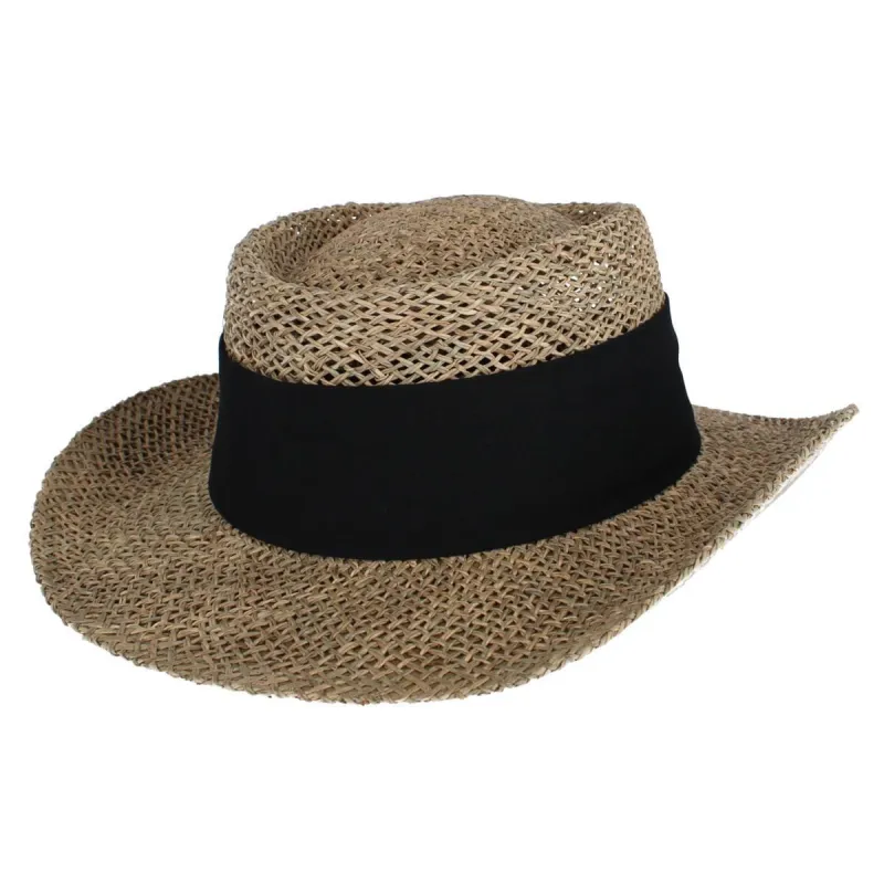 CTM® Unisex Straw Gambler Hat with Hatband sold by Belt Outlet