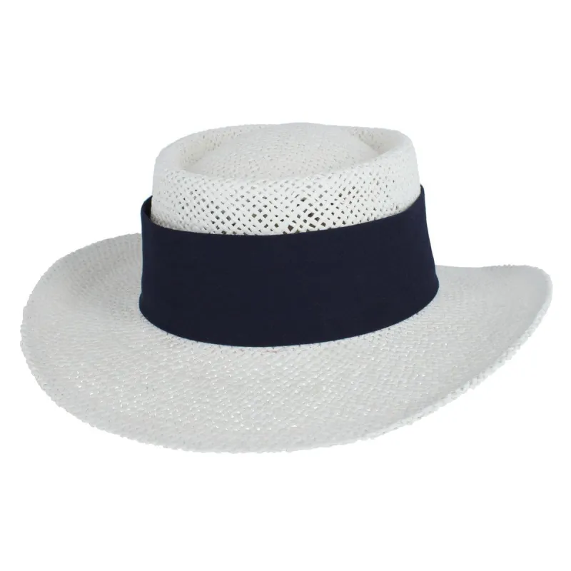 CTM® Unisex White Straw Gambler Hat with Hatband sold by Belt Outlet