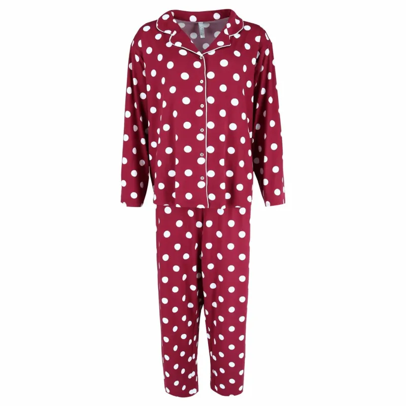 PJ Couture Women's Plus Size Polka Dot Print Notch Collar Long Pajama Set made by Pj Couture