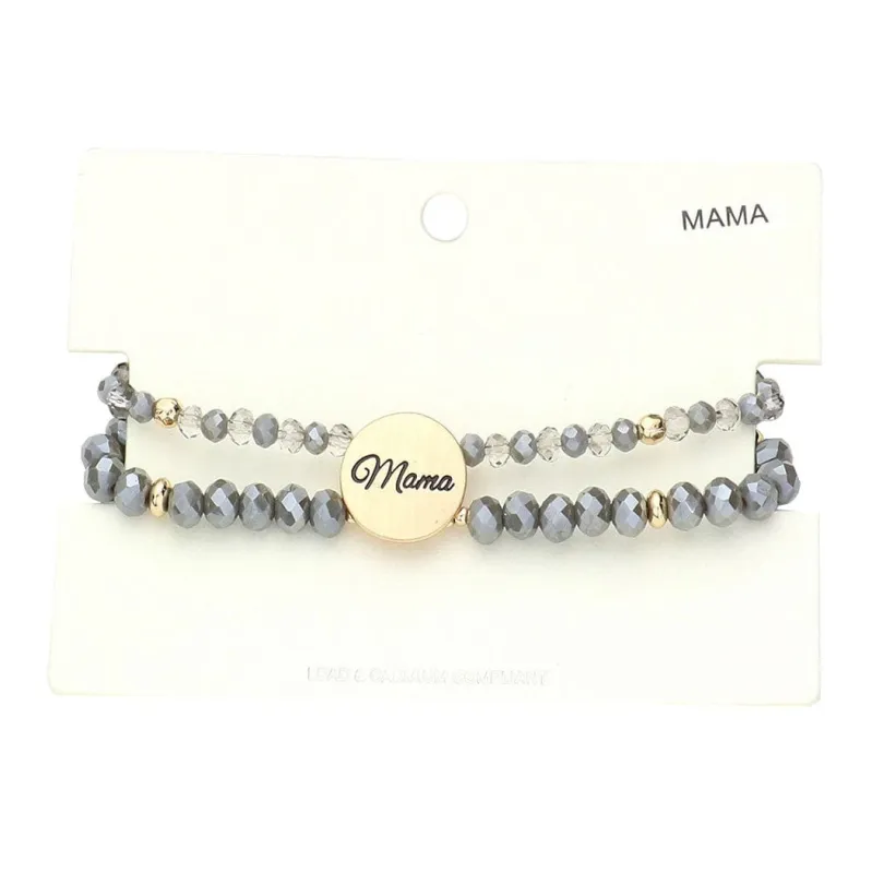 Madeline Love Women's Mama Metal Message Charm Faceted Beaded Stretch Bracelet sold by Belt Outlet