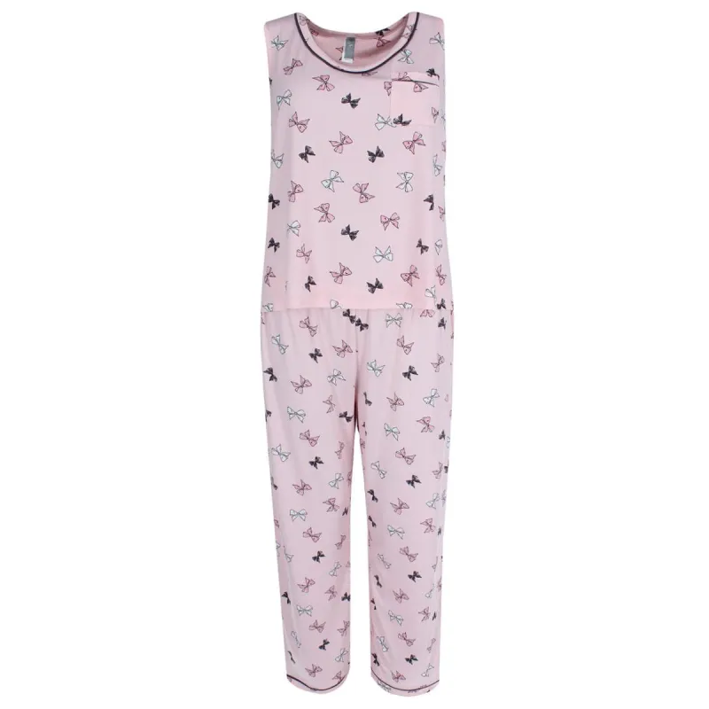 PJ Couture Women's Bow Sleeveless Matching Capri Pajama Set made by Pj Couture