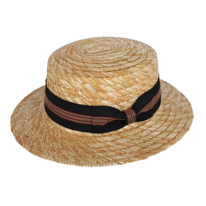 Epoch Hats Company Men's Wheat Straw Boater Hat with Black Striped Hatband sold by Belt Outlet