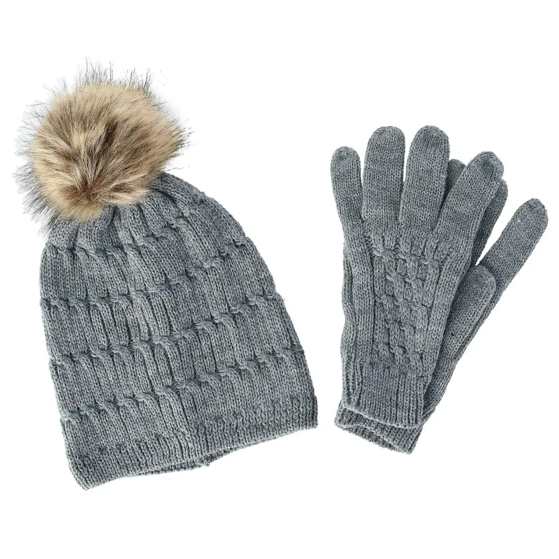 CTM® Women's Knit Beanie Hat with Pom and Matching Gloves Set sold by Belt Outlet