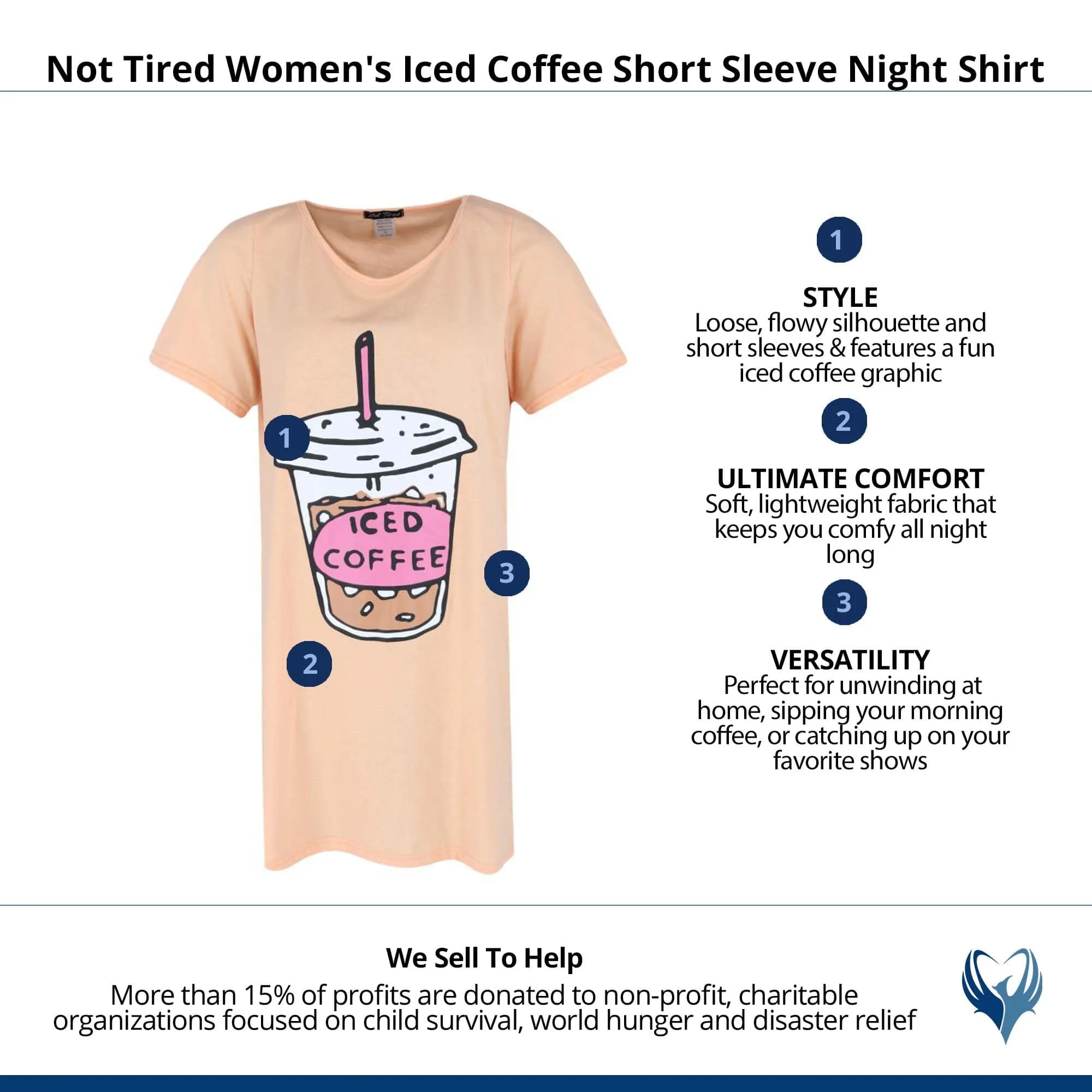 Not Tired Women's Iced Coffee Short Sleeve Night Shirt sold by Belt Outlet product image thumbnail 5