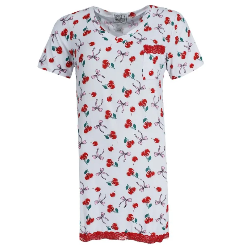 Not a Morning Person Women's Cherries Bows Short Sleeve Night Shirt sold by Belt Outlet