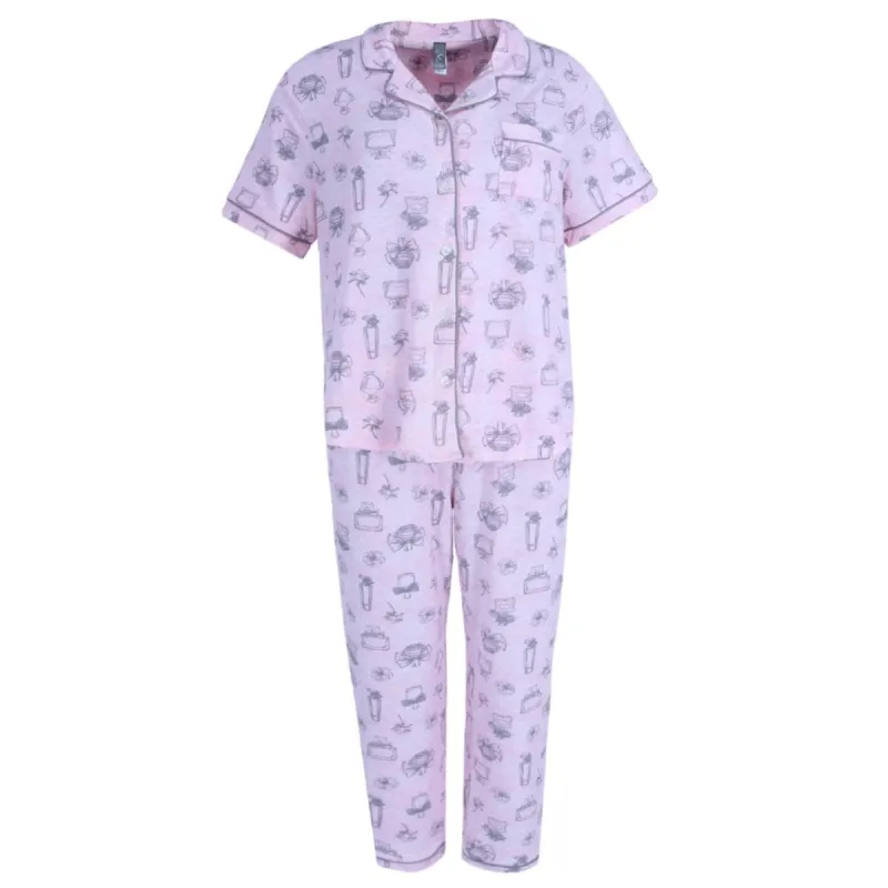 PJ Couture Women's Button Down Notch Collar Short Sleeve Capri Set sold by Belt Outlet