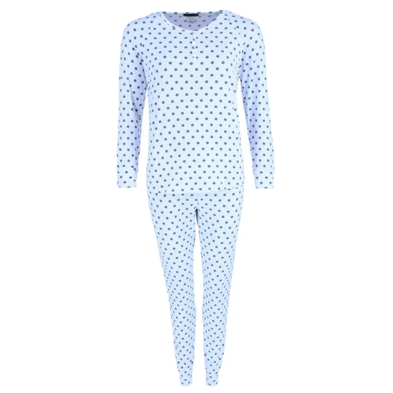 Grumpy & Gorgeous Women's Plus Polka Dot Jogger and Henley Pajama Set made by Belt Outlet
