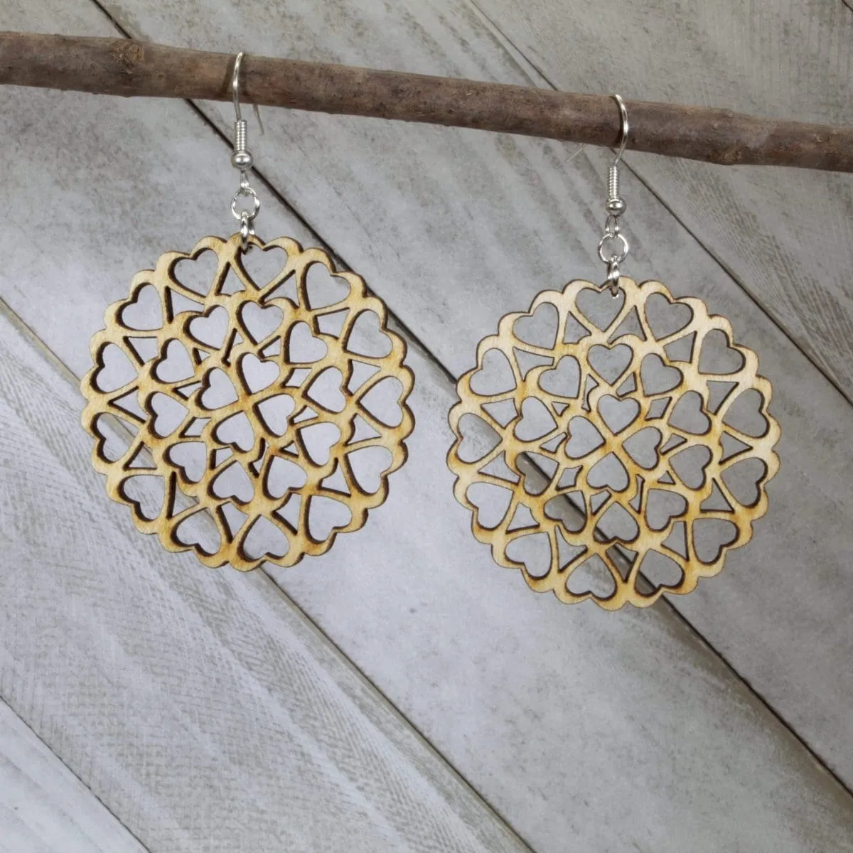 Cate's Concepts, LLC Women's Circle of Hearts Wooden Dangle Earrings sold by Belt Outlet