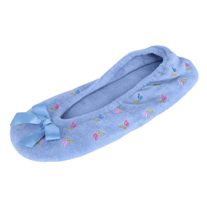 CTM® Women's Floral Embroidered Terry Ballerina Slipper House Shoe sold by Belt Outlet