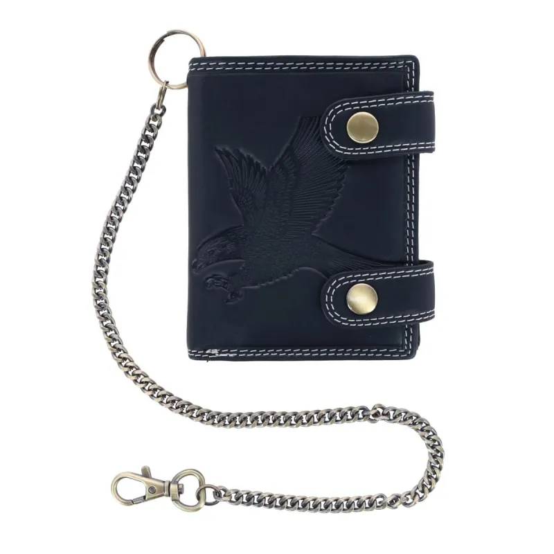 CTM® Men's Leather Eagle RFID Zip Around Chain Wallet sold by Belt Outlet