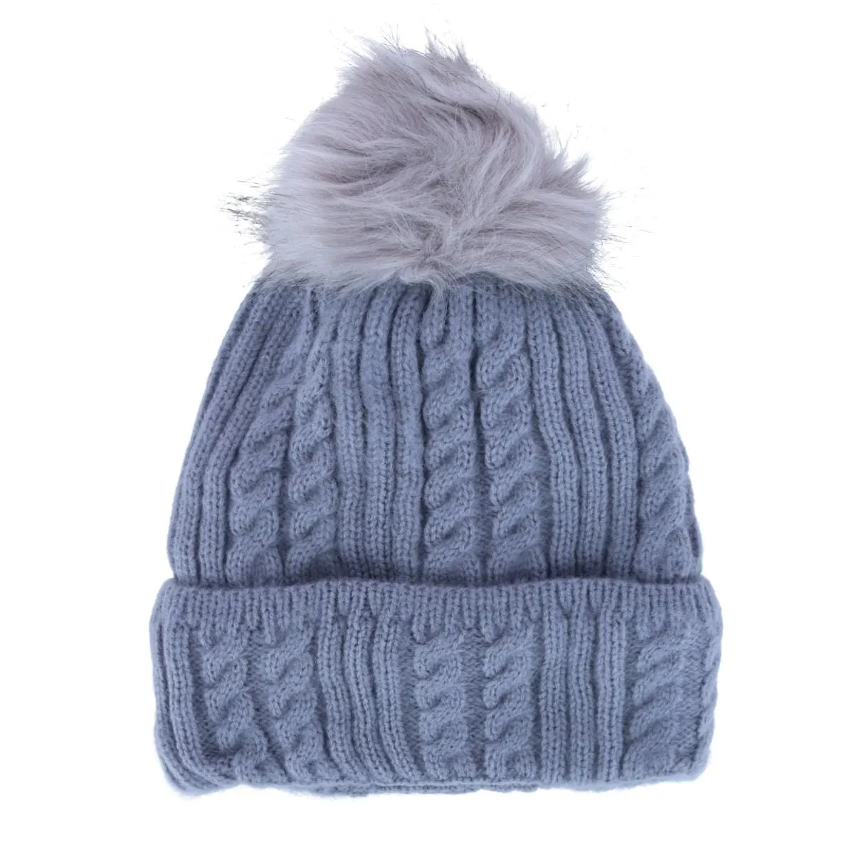 CTM® Women's Knit Winter Beanie with Cuff and Synthetic Fur Pom sold by Belt Outlet product image thumbnail 4