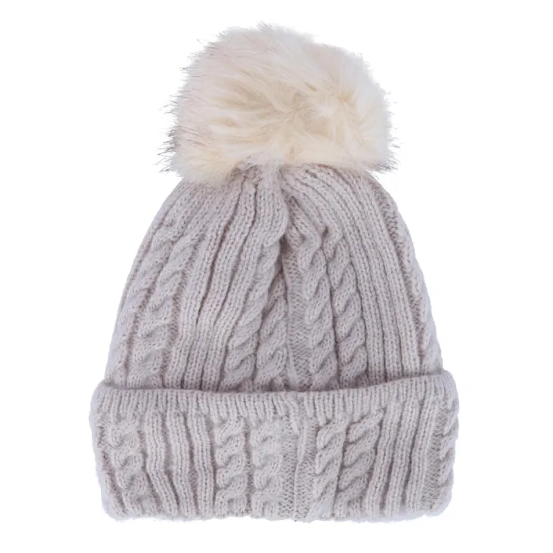CTM® Women's Knit Winter Beanie with Cuff and Synthetic Fur Pom sold by Belt Outlet
