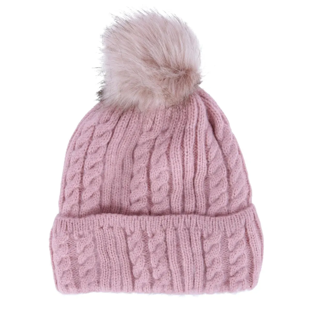 CTM® Women's Knit Winter Beanie with Cuff and Synthetic Fur Pom sold by Belt Outlet product image thumbnail 5
