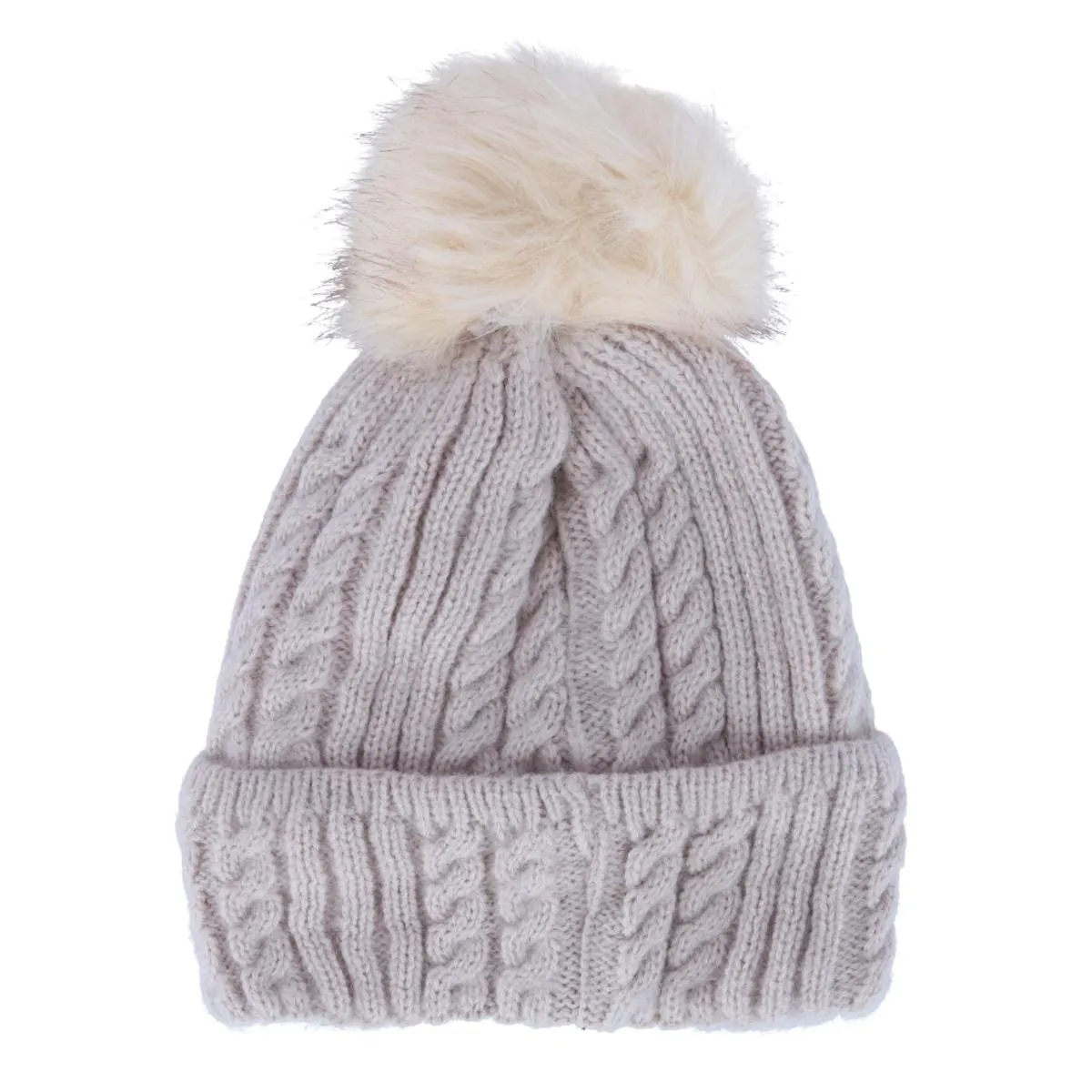 CTM® Women's Knit Winter Beanie with Cuff and Synthetic Fur Pom sold by Belt Outlet product image thumbnail 2