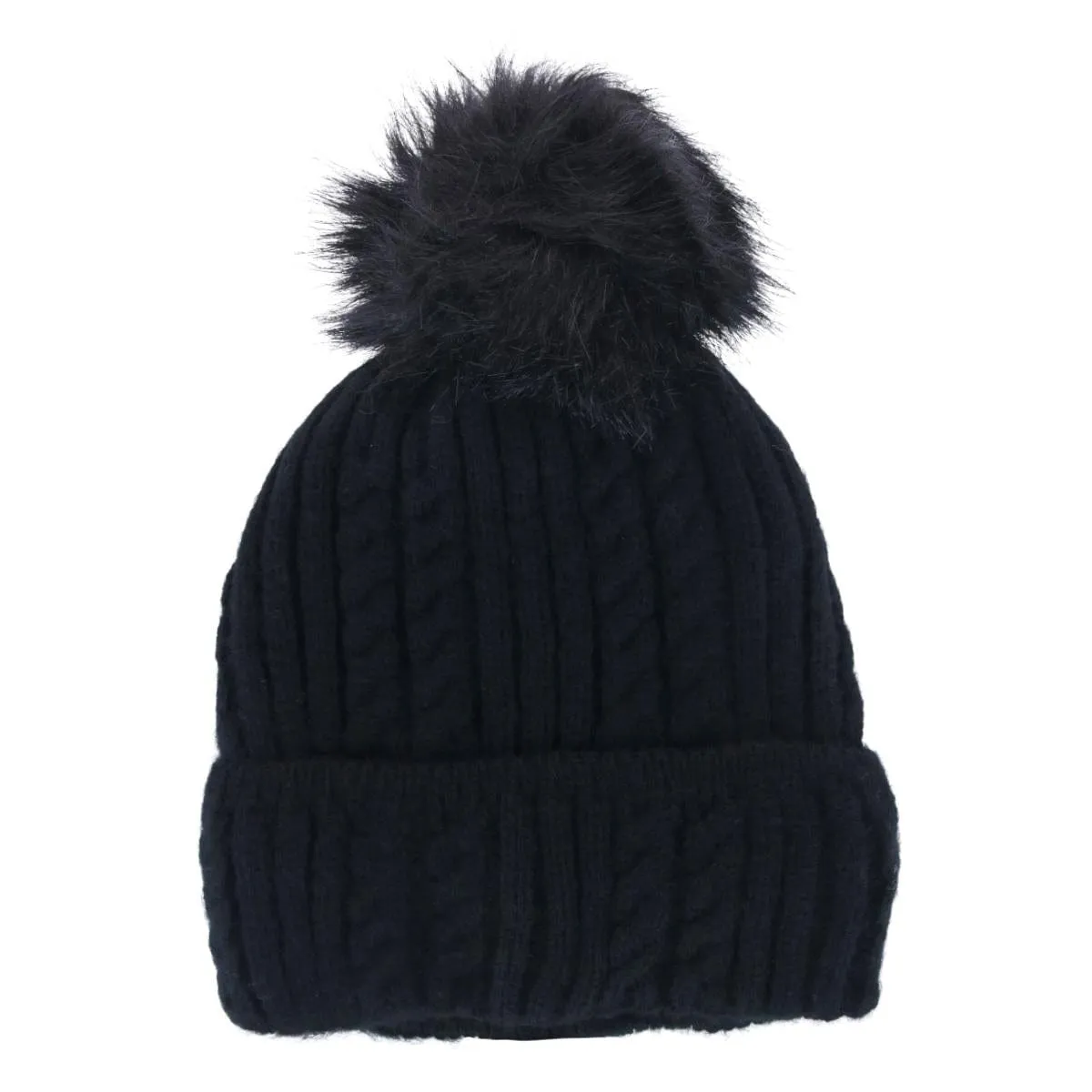 CTM® Women's Knit Winter Beanie with Cuff and Synthetic Fur Pom sold by Belt Outlet product image thumbnail 3