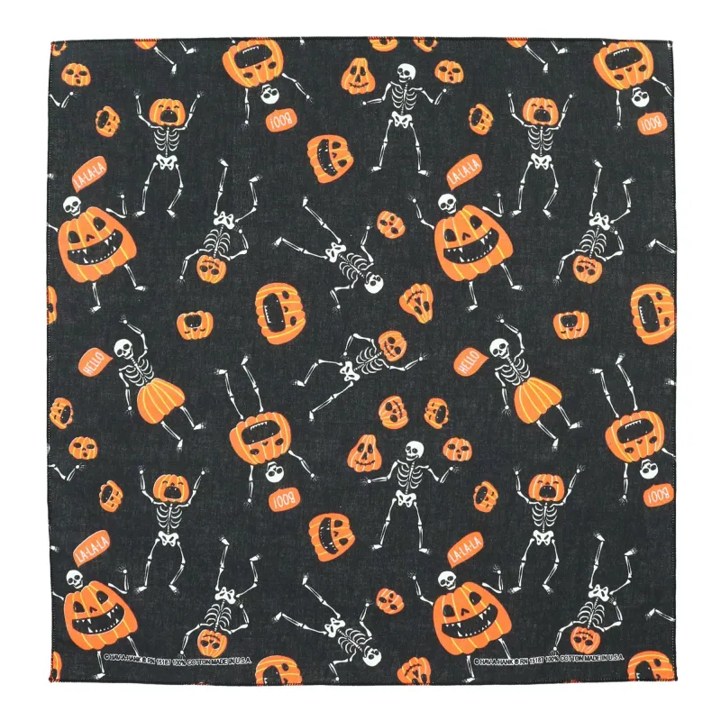 CTM® Glow in the Dark Skeletons and Pumpkins Halloween Print Holiday Bandana sold by Belt Outlet