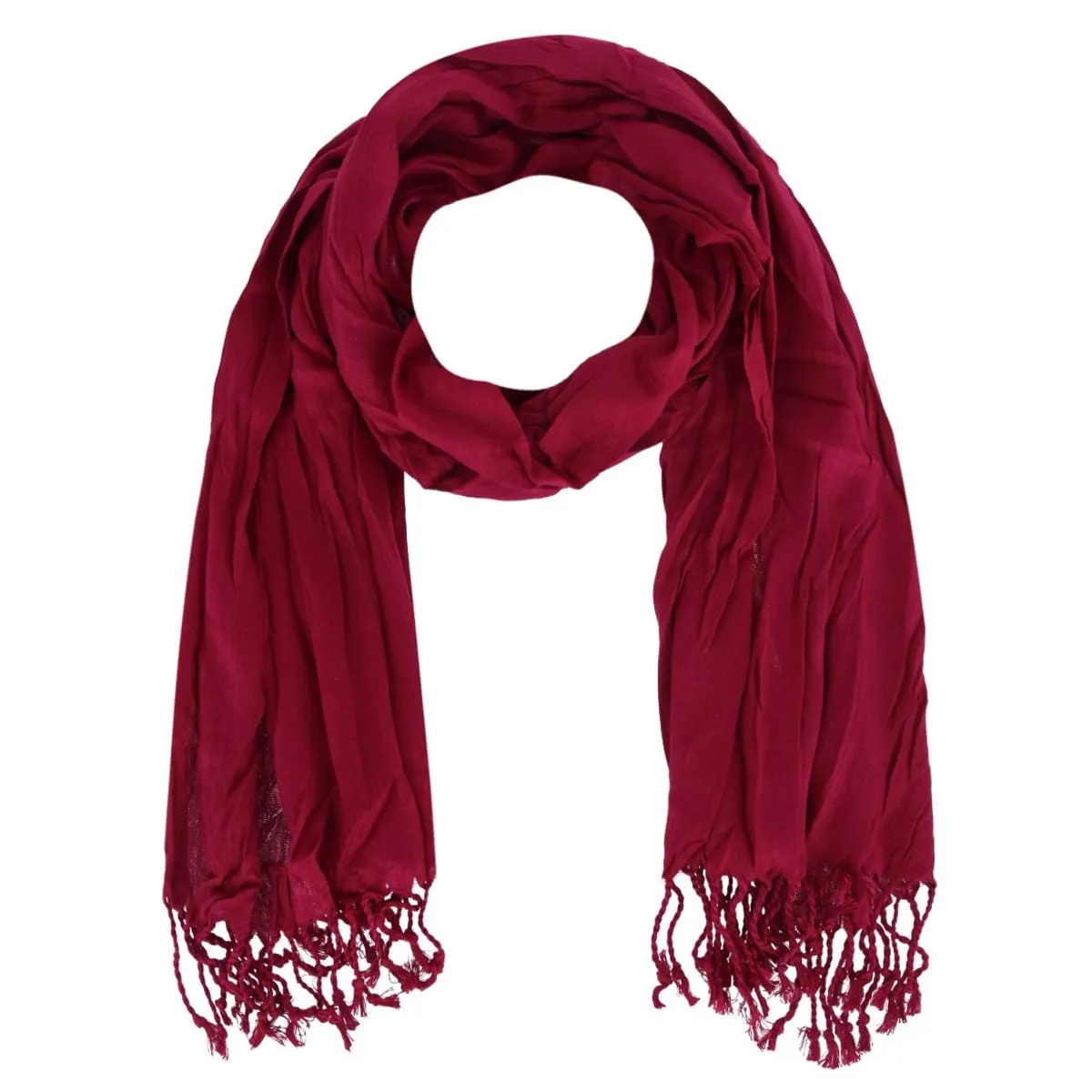 CTM® Women's Solid Color Crinkle Tassel Scarf sold by Belt Outlet product image thumbnail 3