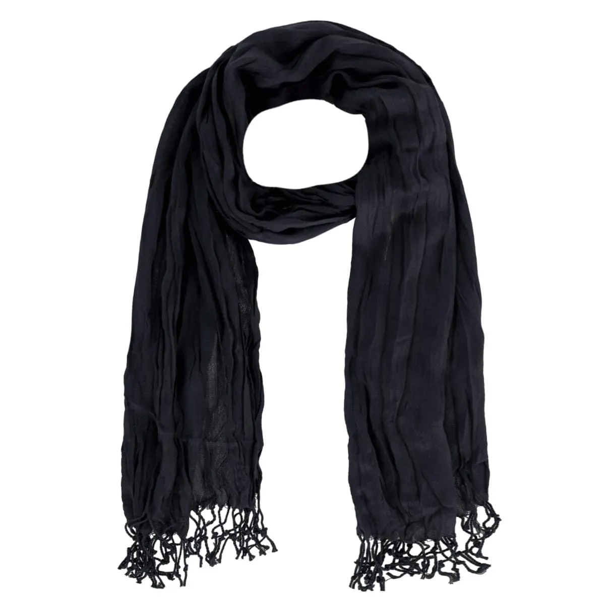 CTM® Women's Solid Color Crinkle Tassel Scarf sold by Belt Outlet