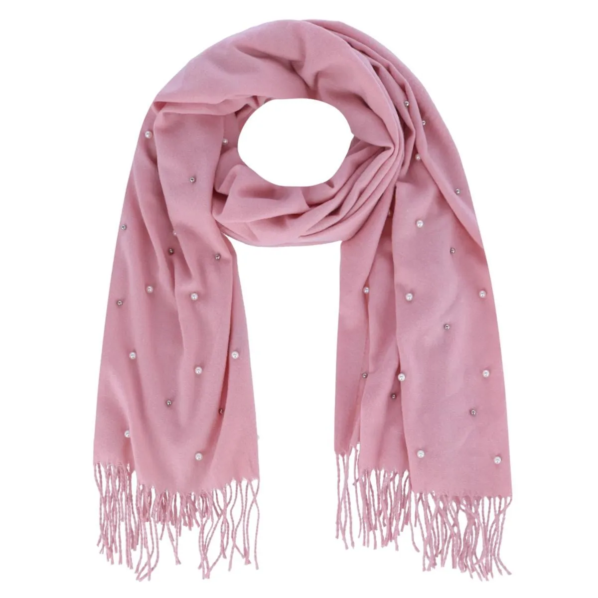 CTM® Women's Pearl Embellished Solid Fringe Oblong Scarf sold by Belt Outlet product image thumbnail 5