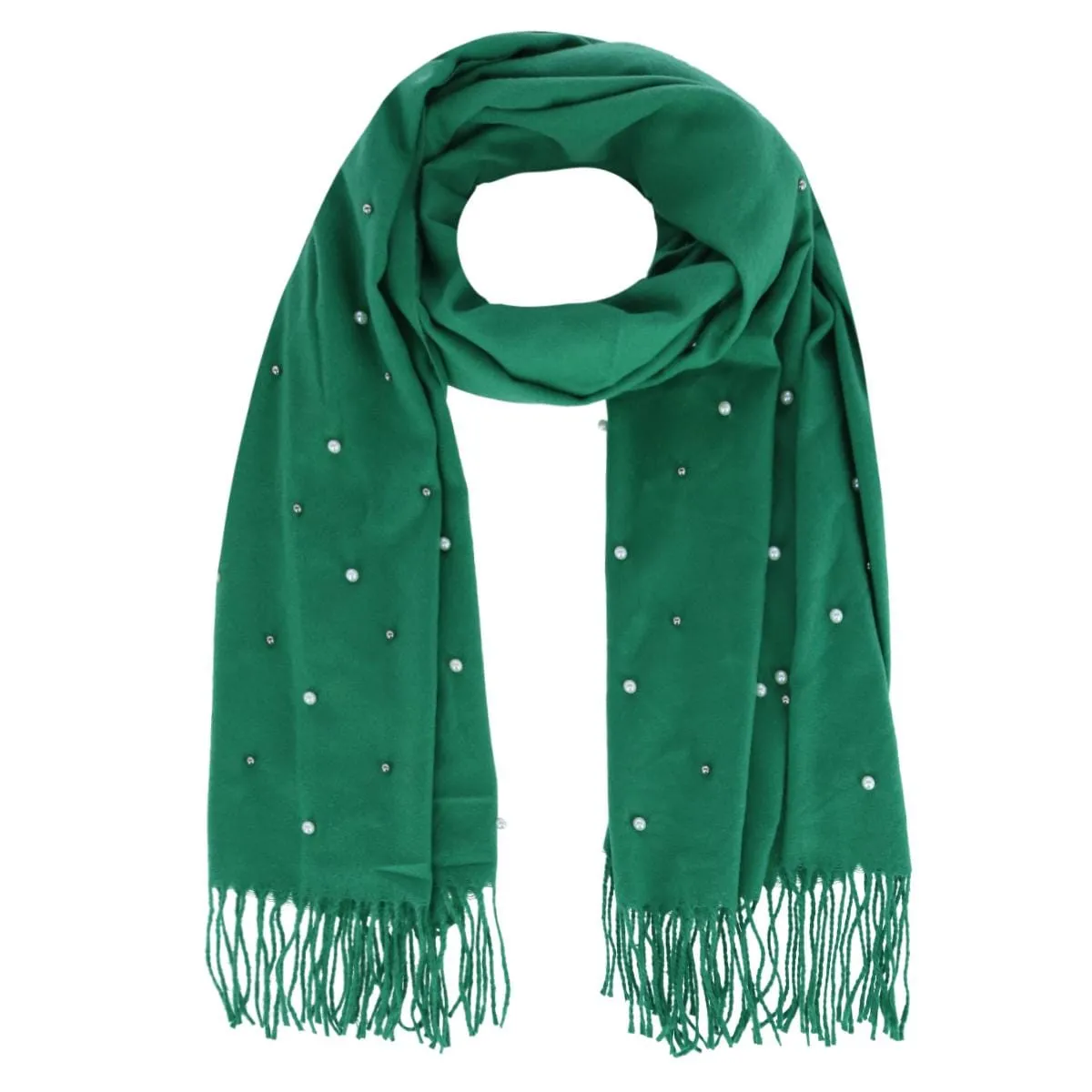 CTM® Women's Pearl Embellished Solid Fringe Oblong Scarf sold by Belt Outlet product image thumbnail 4