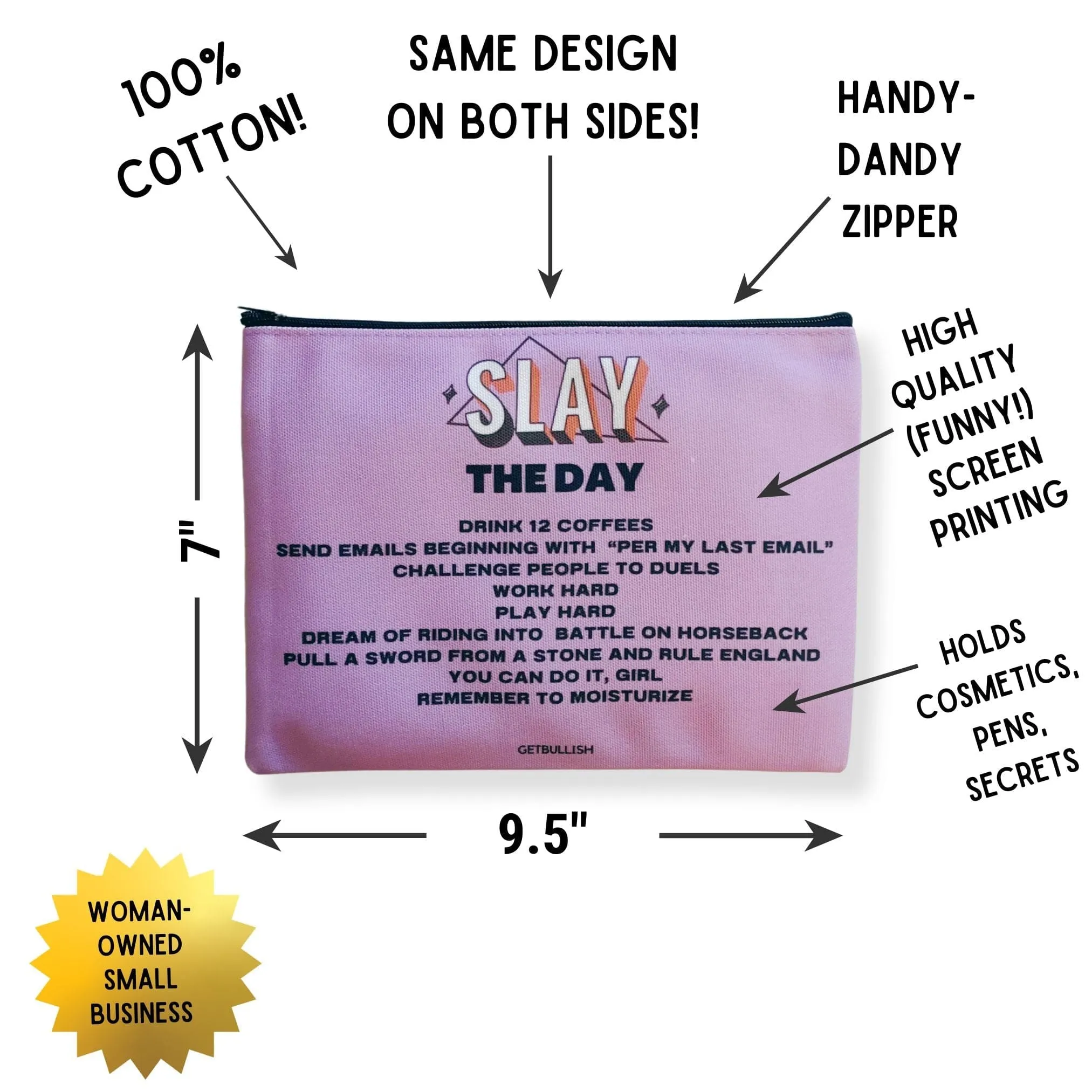 The Bullish Store Unisex Slay the Day Canvas Zipper Pouch sold by Belt Outlet product image thumbnail 3