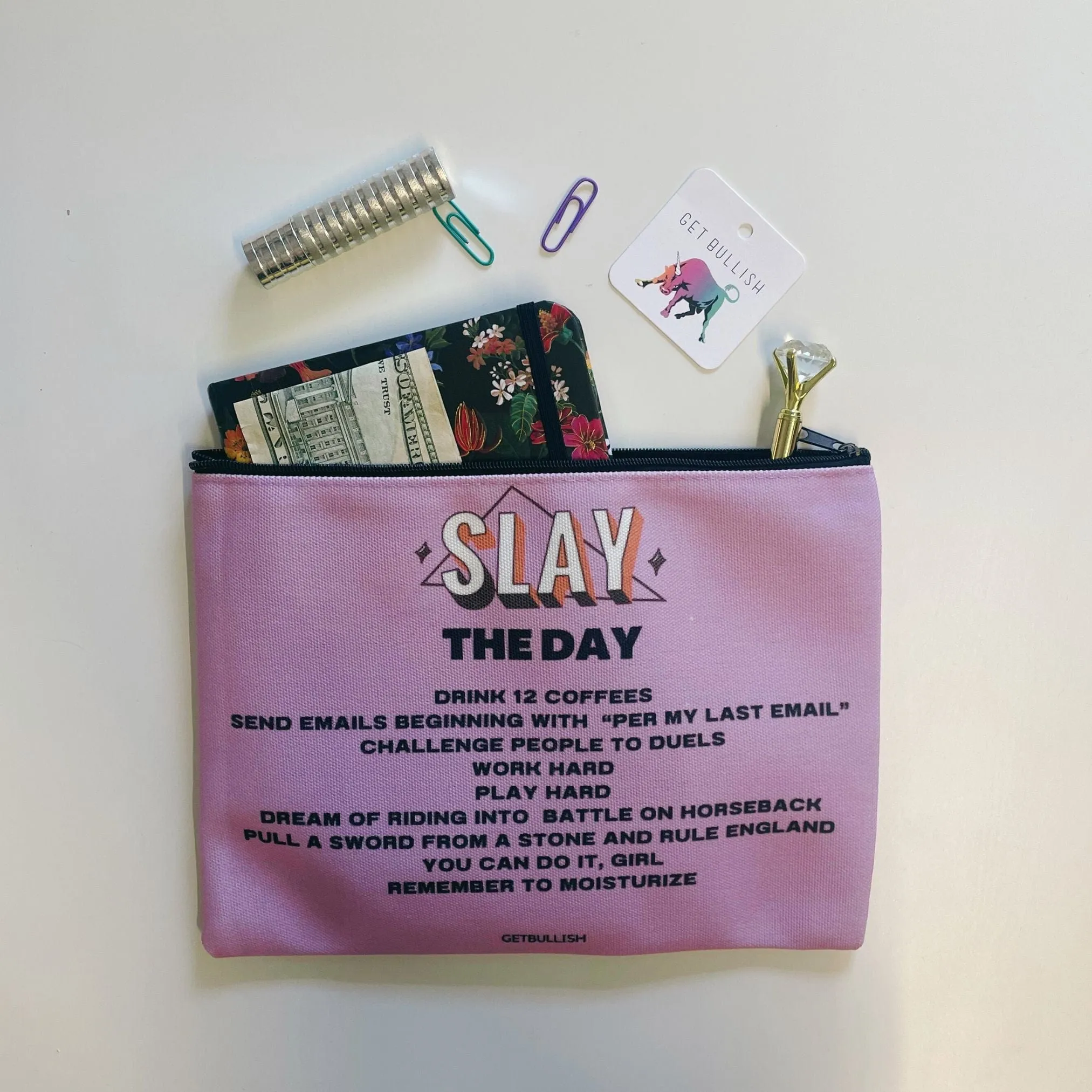 The Bullish Store Unisex Slay the Day Canvas Zipper Pouch sold by Belt Outlet product image thumbnail 2