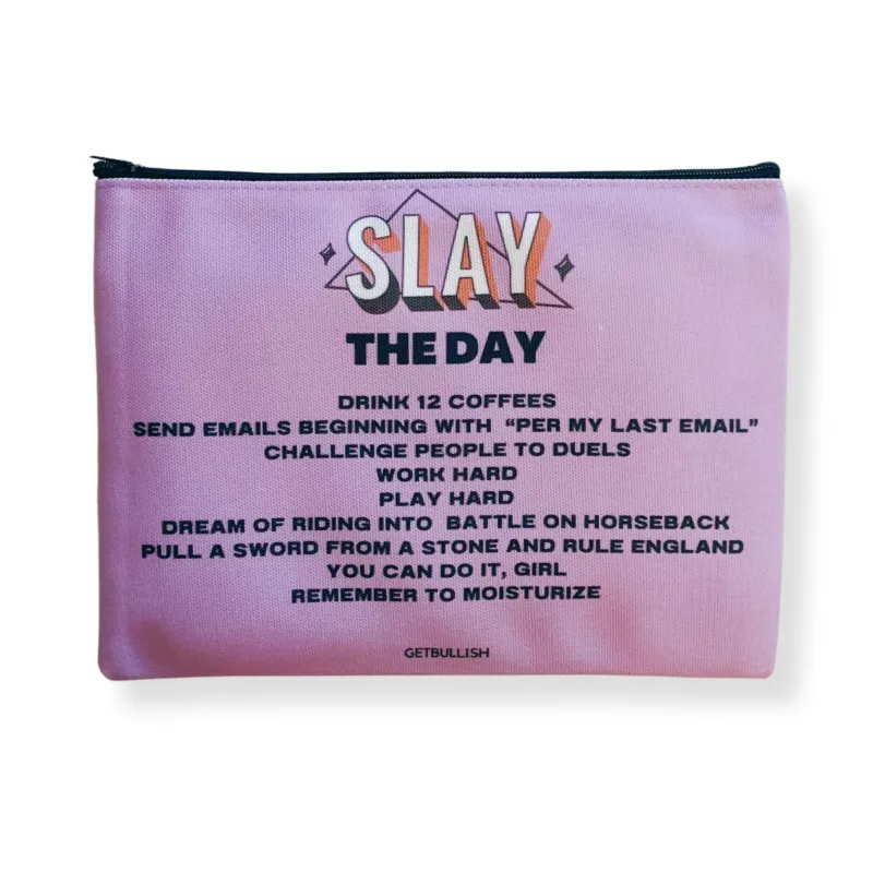 The Bullish Store Unisex Slay the Day Canvas Zipper Pouch sold by Belt Outlet